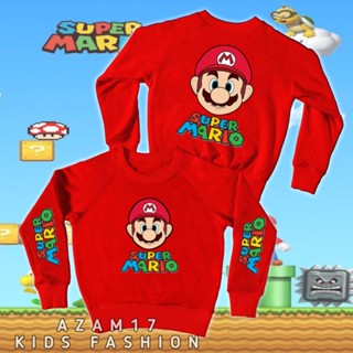 เสื้อกันหนาว คอกลม มีฮู้ด ลาย Super Mario Bross สําหรับเด็กผู้ชาย และเด็กผู้หญิง