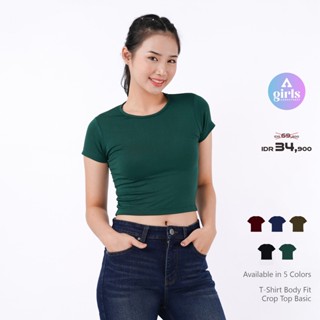  เสื้อยืดครอปท็อป ท็อป บอดี้ฟิต สีเข้ม 1A000