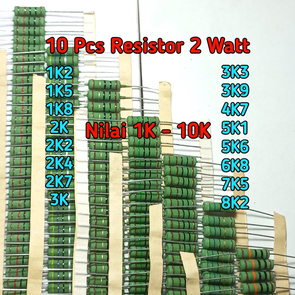 ตัวต้านทานเดิมโอริญี่ปุ่น 2 วัตต์ 1K 1K2 1K5 1K8 2K 2K2 2K4 2K7 3K 3K3 3K9 4K7 5K1 5K6 6K 8K 2K 2K 2