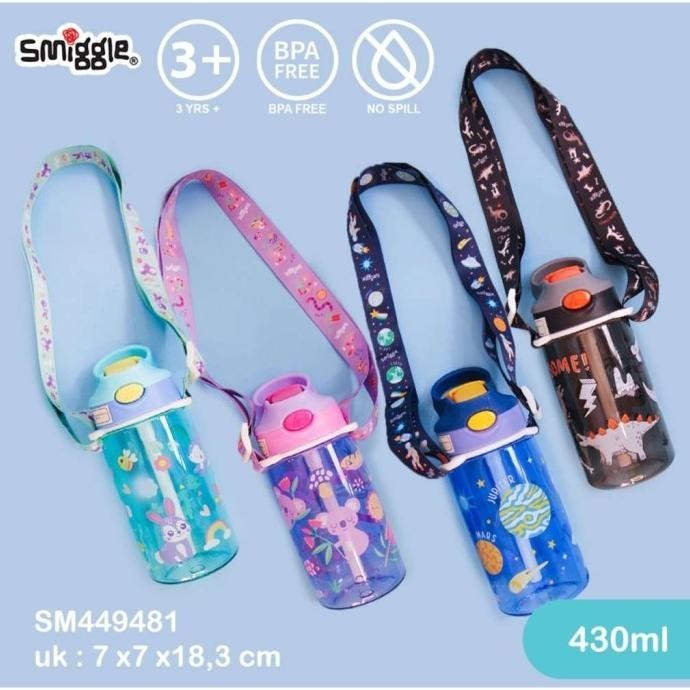 ต้นฉบับ SMIGGLE JUNIOR CHILDRENS DRINKING WATER BOTTLE SILICONE STRAW 430ML