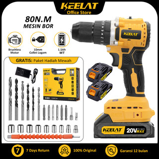 KEELAT KCD007 Brushless Bor Cordless Mesin Bor Elektrik Baterai 80N.M Bor listrik Drill Cordless Impact Drill Electric Screw Driver Hammer Set Brushless Motor For Baterai MT Bor Beton Kayu BesiTembok