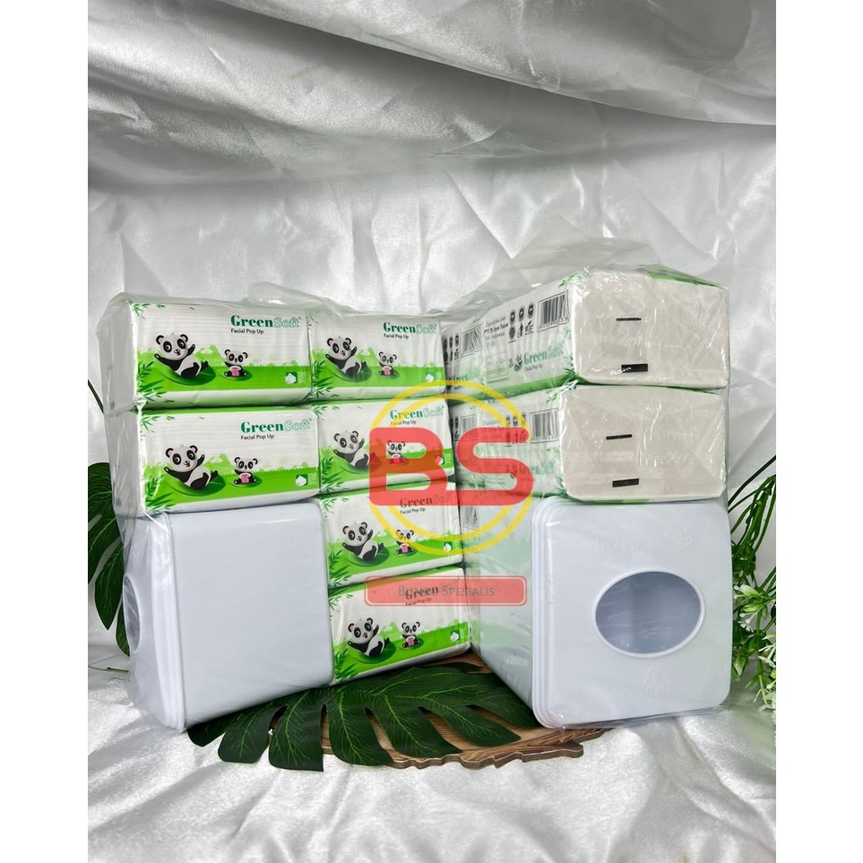 ราคาแข่งขัน 5Y9k Green Soft Facial Pop Up Tissue 130 แผ่น (2ply) + FREE TISSUE BOX