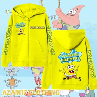 เสื้อแจ็กเก็ต มีฮู้ด แต่งซิป ลาย Spongebob Squarepants Free Your Name สําหรับเด็กผู้ชาย และเด็กผู้หญิง