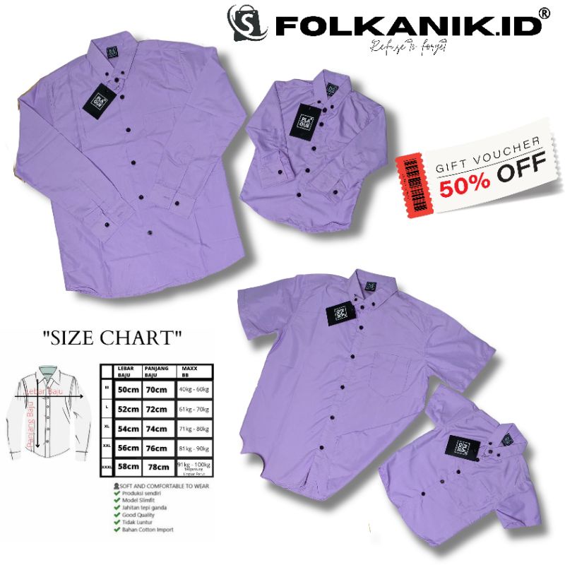 UNGU KEMEJA เสื้อคู่ Copel Kopel คู่พ่อและลูกชายแขนยาวและแขนสั้นสีม่วงอ่อน lilac ธรรมดาพื้นฐานพรีเมี่ยมจัมโบ้ bigsize