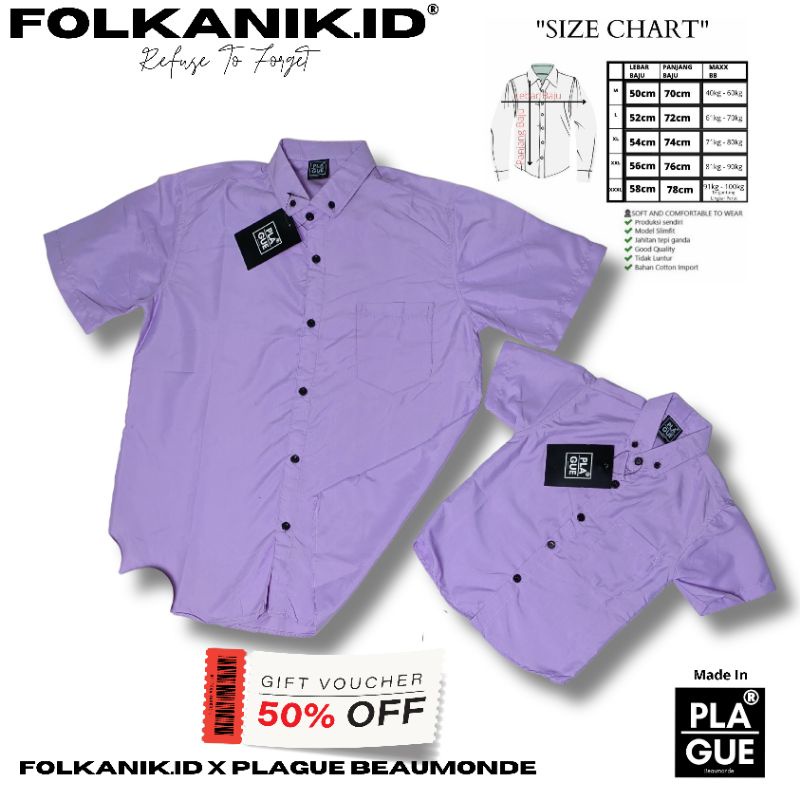 UNGU KEMEJA แขนสั้นพ่อและลูกชาย สีม่วงอ่อน ธรรมดา เสื้อเชิ้ตจัมโบ้ bigsize Coupel พรีเมี่ยม