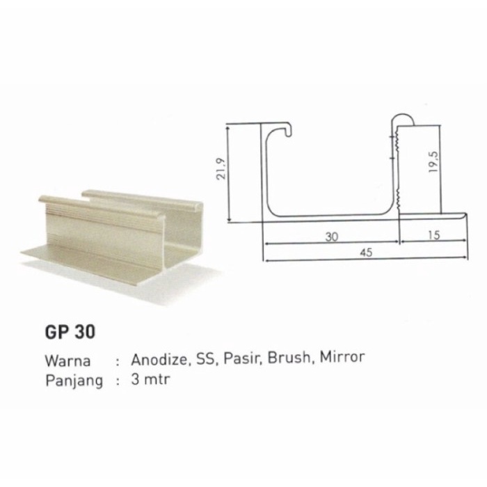 Profile Lis List Edging Frame Handle Aluminium Aluminium Gp-30 Sand