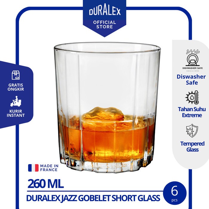 Duralex JAZZ GOBELET SHORT GLASS 260 มล. - แก้ววิสกี้ ของแท้ 6 ชิ้น