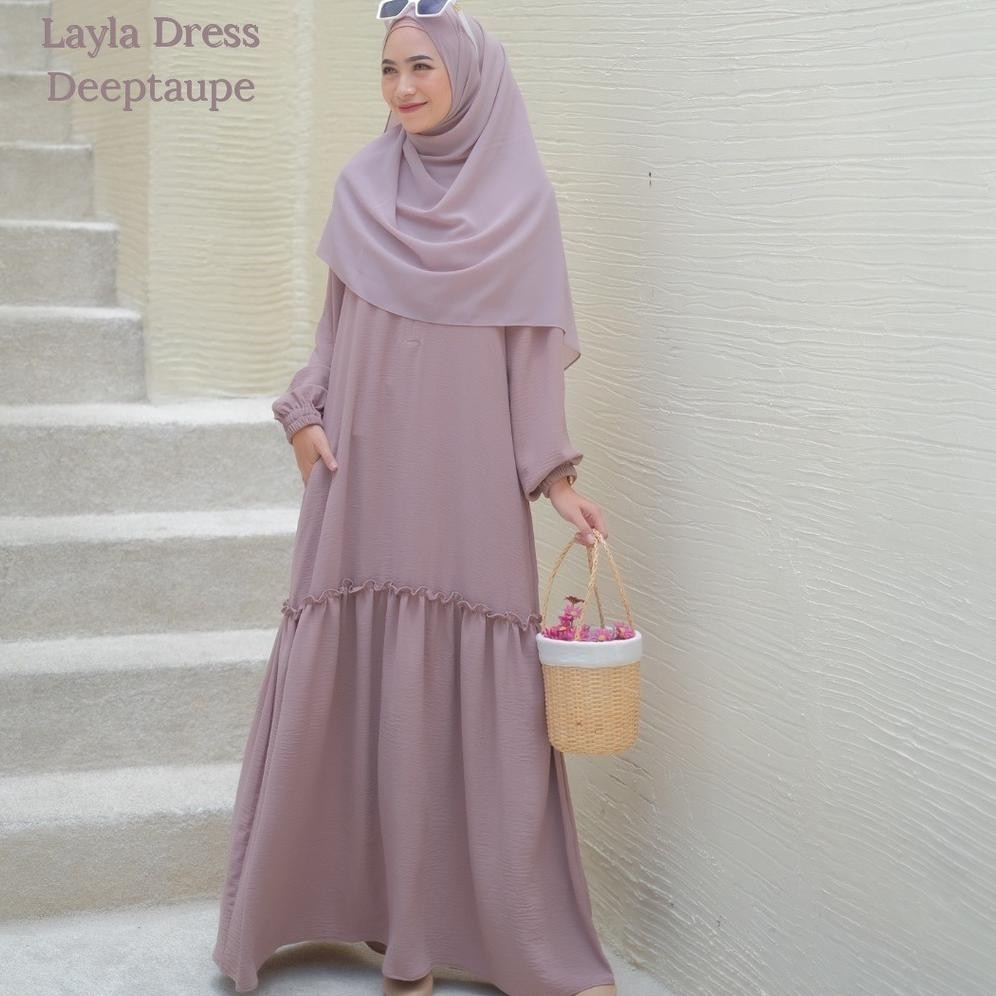 Layla Dress Gamis เสื้อผ้าผู้หญิงมุสลิมลําลองทุกวันล่าสุดวัสดุเรยอนหนา