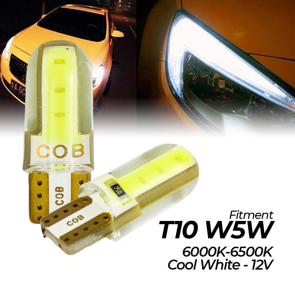 ไฟหน้ารถ LED T10 W5W 2 COB Cool White 12V 2 ชิ้น - T10-W5