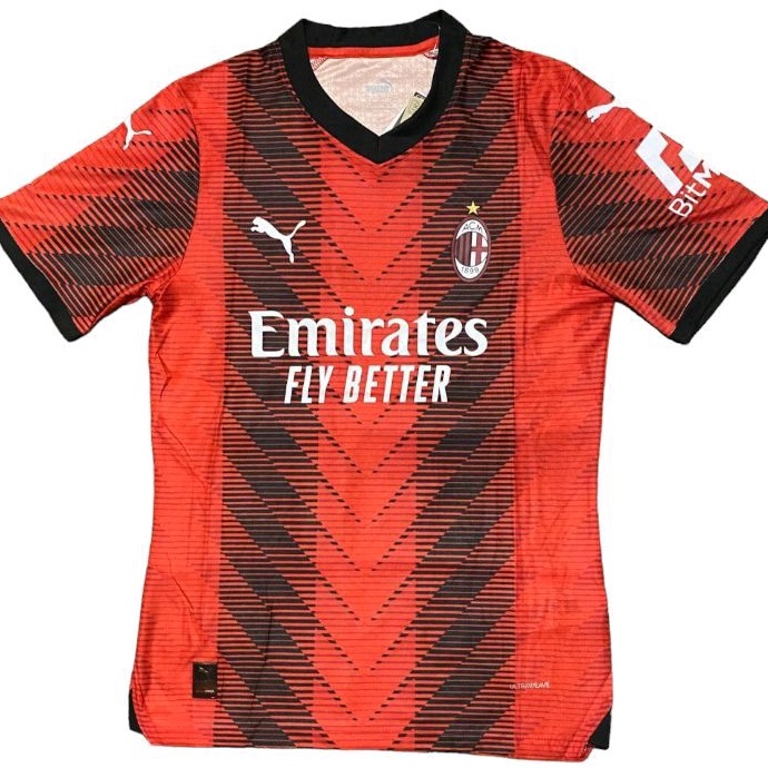 เสื้อกีฬาแขนสั้น ลายทีม Bola Grade Ori Player Issue PI AC Milan Milan Home 2023 2024 Season 23 24