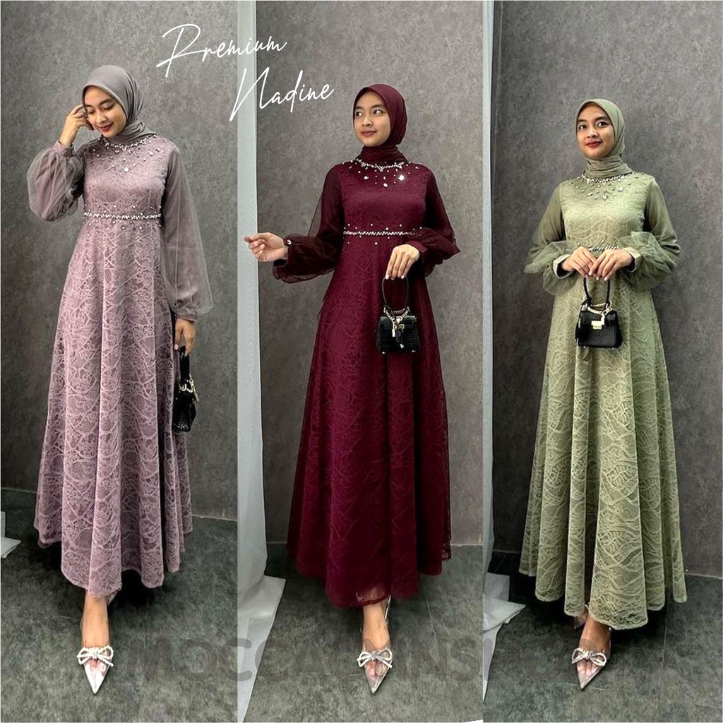 PREMIUM -NADINE DRESS- EXCLUSIVE MOUSLIM PARTY DRESS, ELEGANT LUXURY BRUCADE EID DRESS