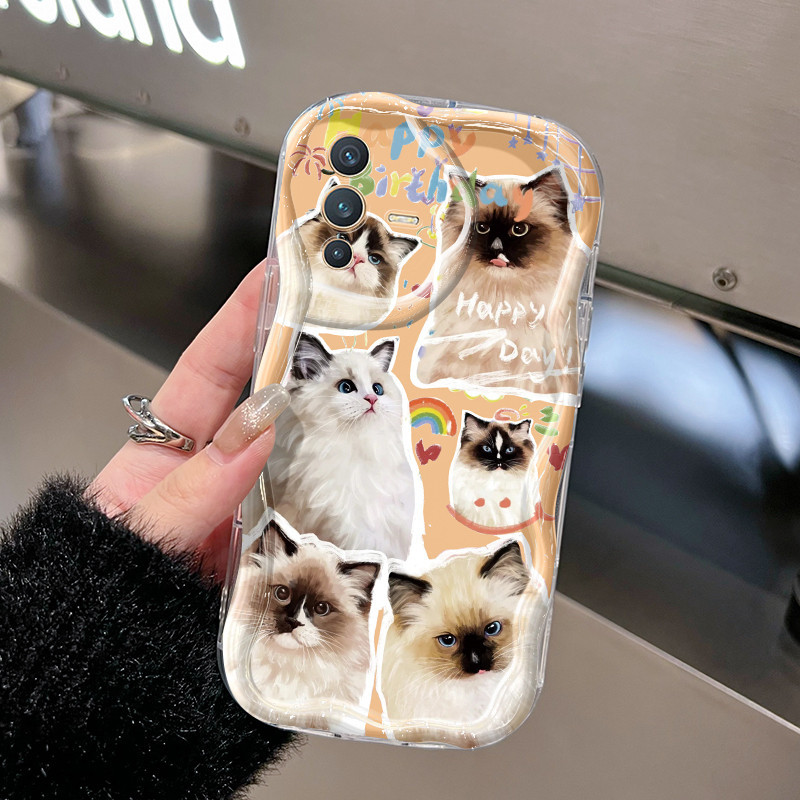 ปลอก HP VIVO V23E 5G V23 Pro V23i V15 Pro V20 Pro V21E S12 5G Y75 S7 กรณี Happy Cat รูปแบบ Softcase 