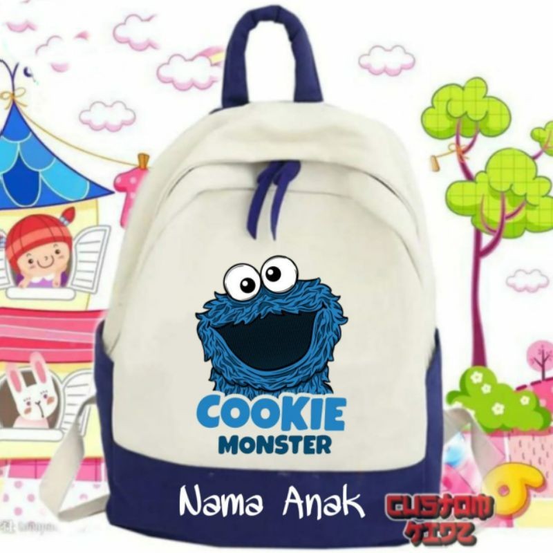 Cookie MONSTER Kindergarten Elementary School Children 's School Bag Free Print Children 's Name