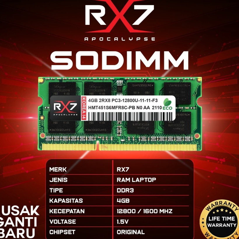 Pasti RAM LAPTOP RX7 DDR3 4GB 12800mhz NON L รับประกันตลอดอายุการใช ้ งาน 1.5V