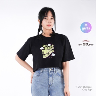  เสื้อยืดครอปท็อป โอเวอร์ไซซ์ ลาย Lets Make Today Black Kaos 1CA01