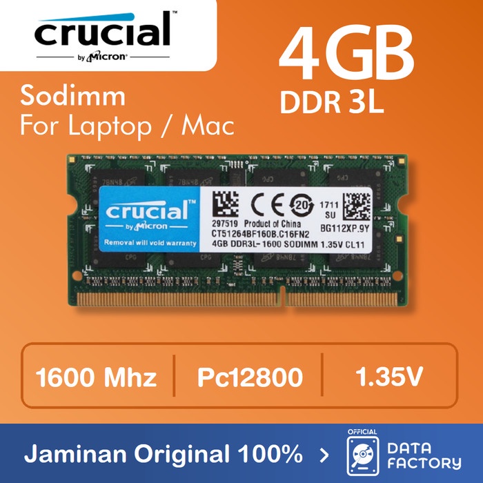 Ram แล็ปท็อป Crucial Ddr3L 4Gb Sodimm 1600Mhz Pc12800 Ddr3 1Rx8 หน่วยความจํา Bestseller Ram