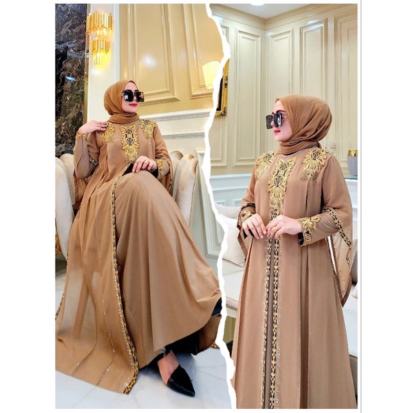 HITAM TURKEY ABAYA GAMIS EMBROIDERED RAFFLESIA สีดําและสี