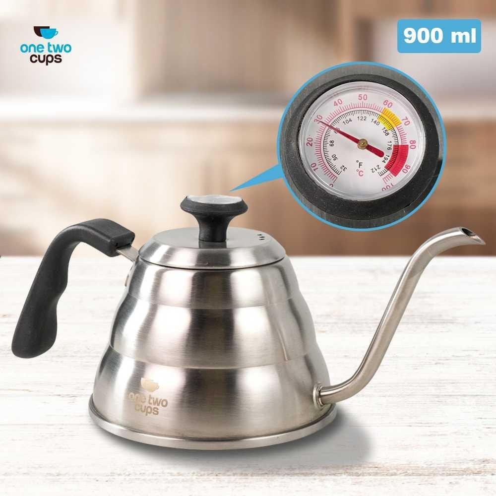 One Two Cups Goose Neck Coffee Pot Pour Over Kettle Thermometer 900ml - LZP-8003