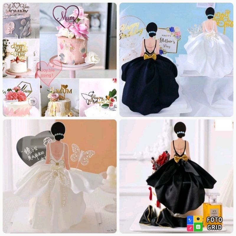 ACRYLIC BIRTHDAY MOTHERS DAY TOPPER/MOM TOPPER/MOTHERS DAY TOPPER/WOMAN สีดําและสีขาว