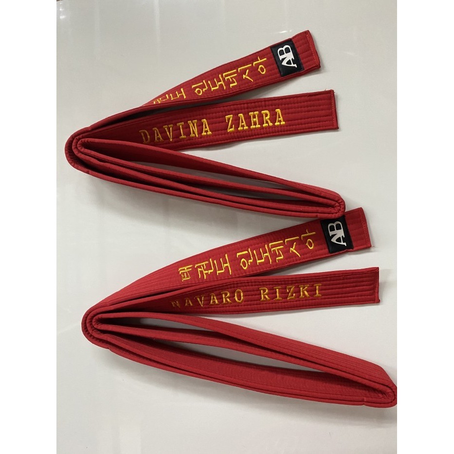 MERAH Custom Taekwondo Red Belt (Ab Red Belt Premium เย็บปักถักร้อย)