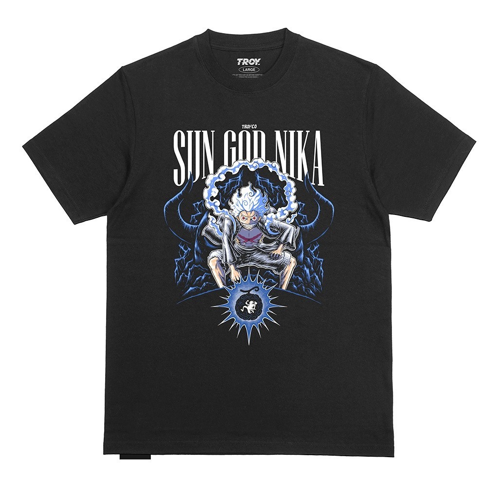 Troy Company Tshirt Black One Piece Luffy God Nika MT 2381