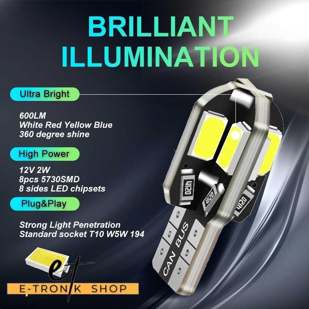 ETRONIK ASLENT LED Canbus LED ไฟจอดรถรถยนต์ T10 W5W 12V Cool White 1 PCS - 8SMD