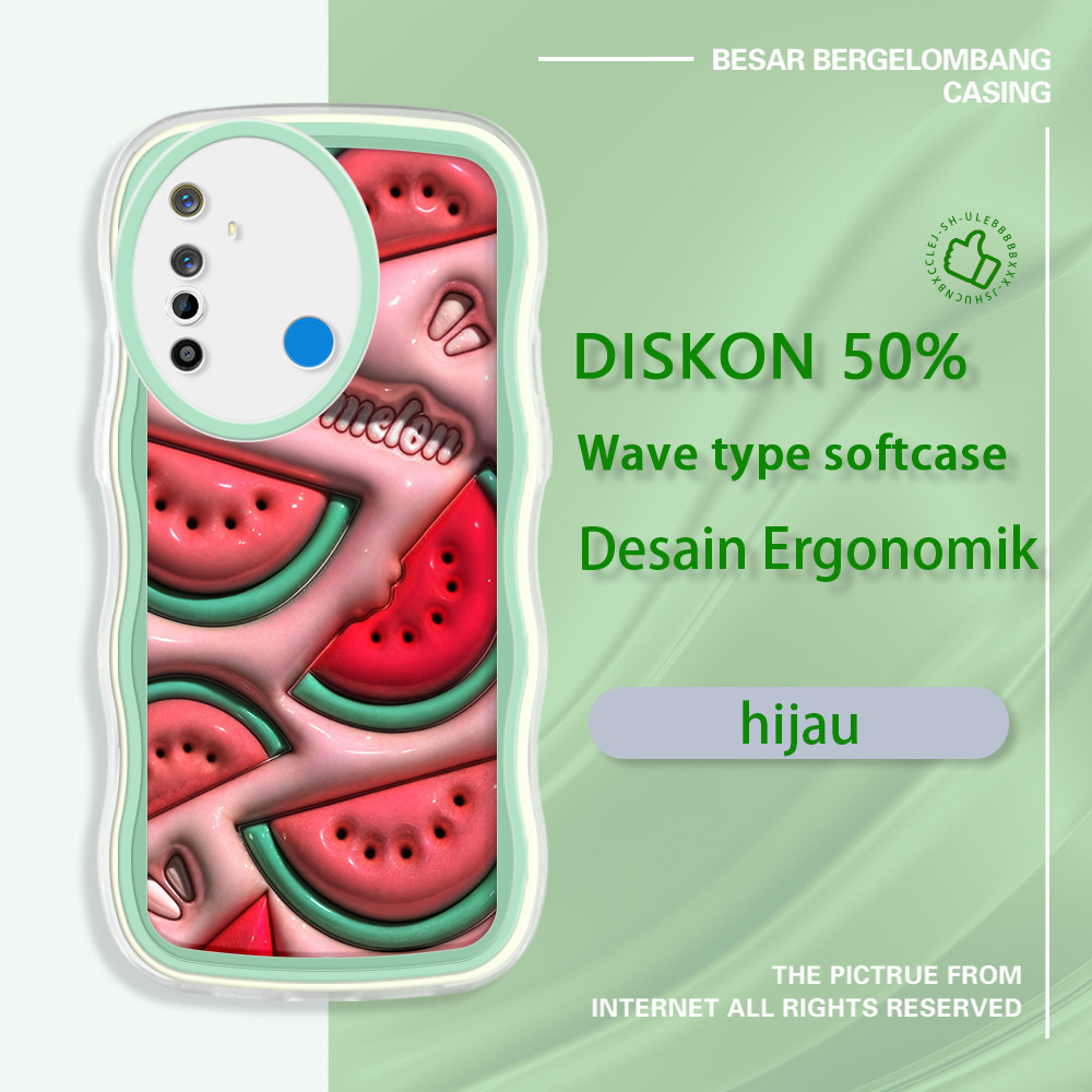 Jasouwe Realme 5 5i 5s 6 6i 6S 7i C17 8 8i 9 11 pro plus 9i เคสโทรศัพท์รูปแบบแตงโม 3D สีสันขอบคลื่นเ