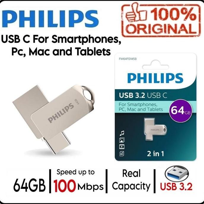 ใหม่ล่าสุด - Philips OTG Type C Flashdisk 3.2 64GB 100MB/s FM64FD145B
