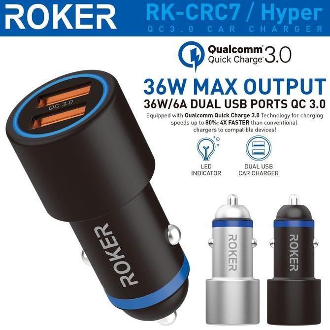 ROKER HYPER CAR CHARGER QC3.0 6A LED STAINLESS SAVER CAR / MOTORCYCLE