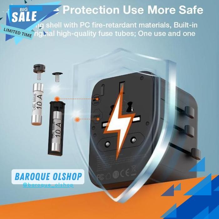 EYD SN31 6 IN 1 UNIVERSAL TRAVEL ADAPTER FAST CHARGING 3.8A ปลั๊กความปลอดภัย USB TYPE-C สุดยอดผลิตภั