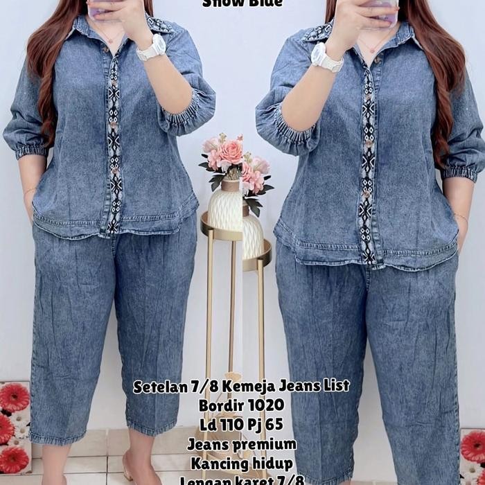 KEMEJA Fue-K5X20 1020 7/8 ชุดกางเกงยีนส์เสื้อ Batik เย็บปักถักร้อย Ld110 ผู้หญิง|ชุดสูทยีนส์|ชุดเดีย