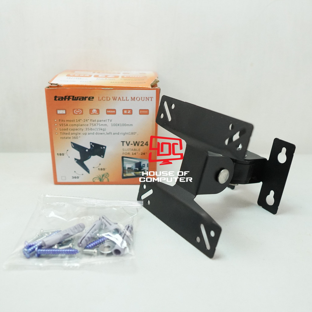 TAFFWARE ADJUSTABLE UP DOWN TV MONITOR BRACKET 100X100 PITCH 14-24 INCH - W24
