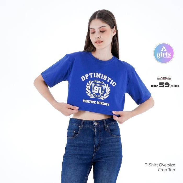 Viral Aerostreet T Shirt เสื้อครอป Oversize Optimistic Royal Blue Woman 1C001 Yt-