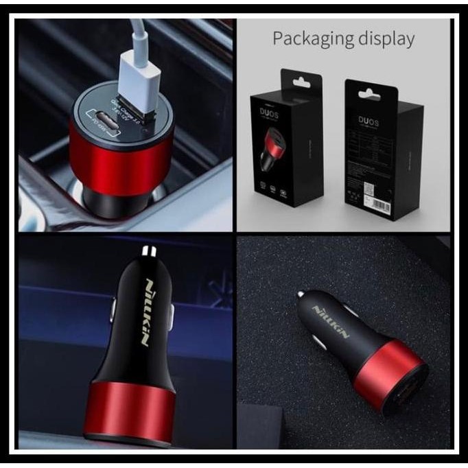 NILLKIN DUOS CAR CHARGER QC3.0 63W DUAL USB + TYPE C FAST SAVER CAR