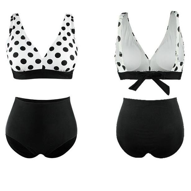 WILLOW Bikini Set - ชุดว่ายน้ําเอวสูงผู้หญิงลายจุดแฟชั่นเกาหลี