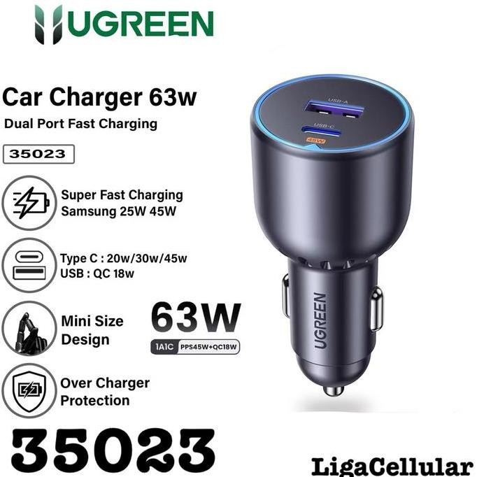 UGREEN CAR CHARGER PD + QC3.0 63W SUPER FAST CHARGING