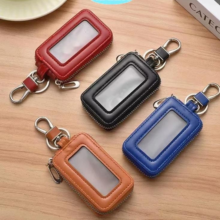 GANTUNGAN Leather Car Keyless Keychain Wallet Remote Key Case Cover Remote Vehicle Stnk Slot