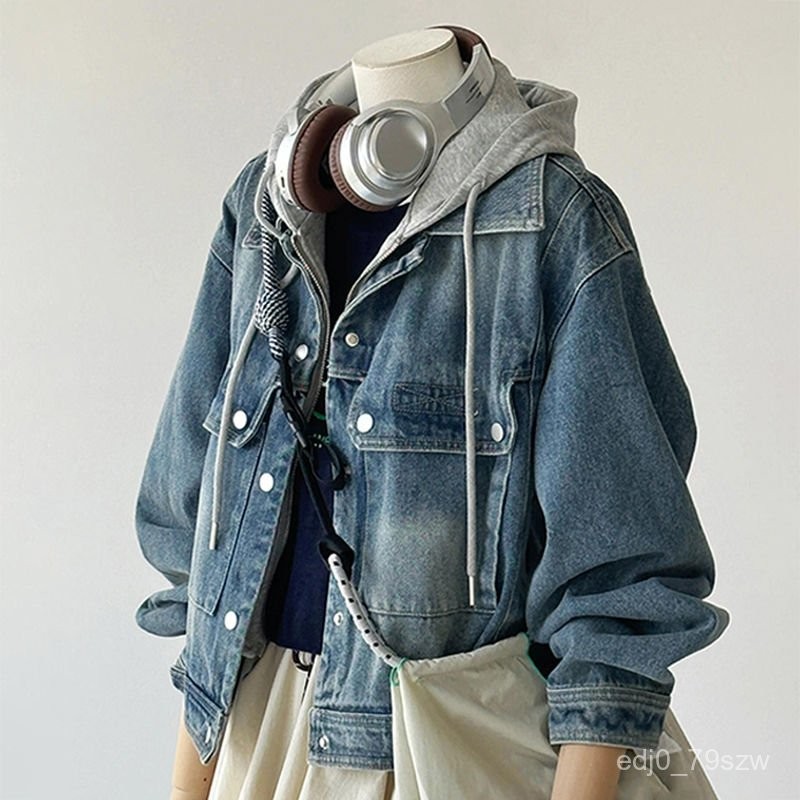 แฟชั่นผู้หญิง Retro Denim Blue Turn-down Collar Jacket Casual กีฬา DENIM Jacket Coat