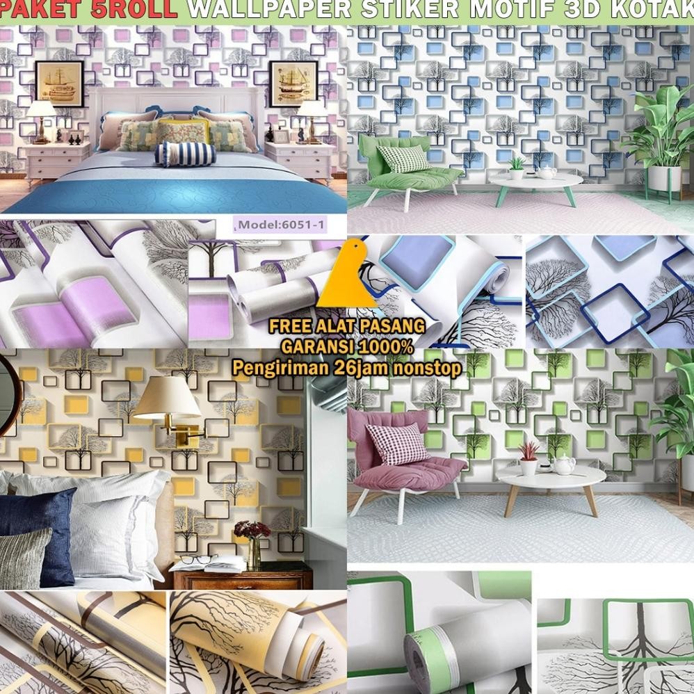 5 ROLL PACKAGE - วอลเปเปอร์สติ๊กเกอร์ติดผนังห้องนอนลายหมากรุก 3D
