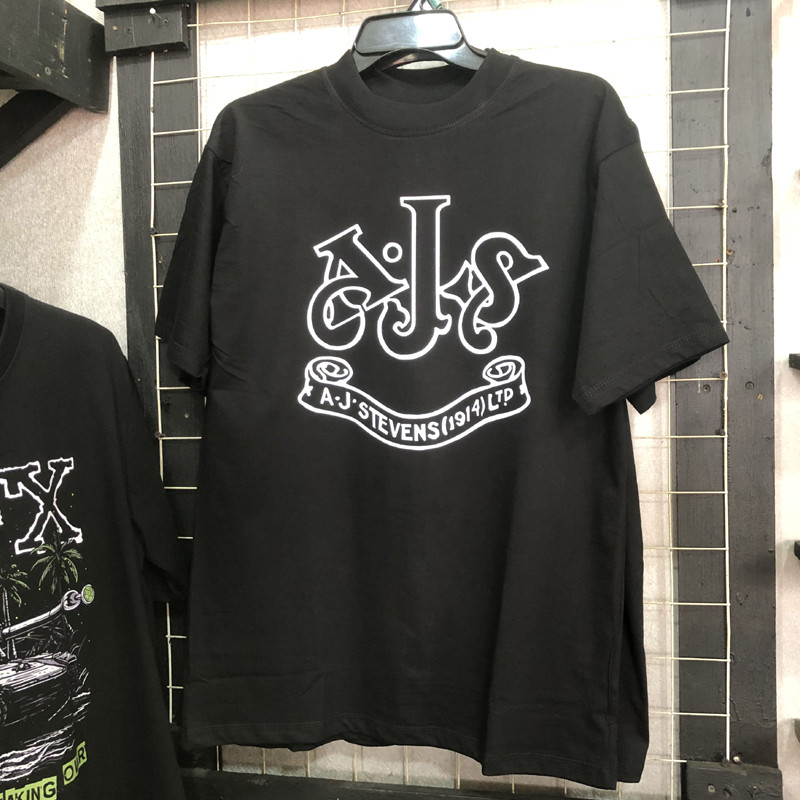 AJS AJ Steevens Bike Motorcycle T-shirt Casual 100% Cotton Black | ไซส์ SML XL XXL 3XL 4XL