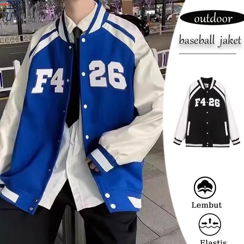 DT16 >> ปุ่มพรีเมี่ยม Varsity แจ็คเก็ตเบสบอล Outerwear Base Ball Jacket Unisex สไตล์เกาหลีวัยรุ่นผู้