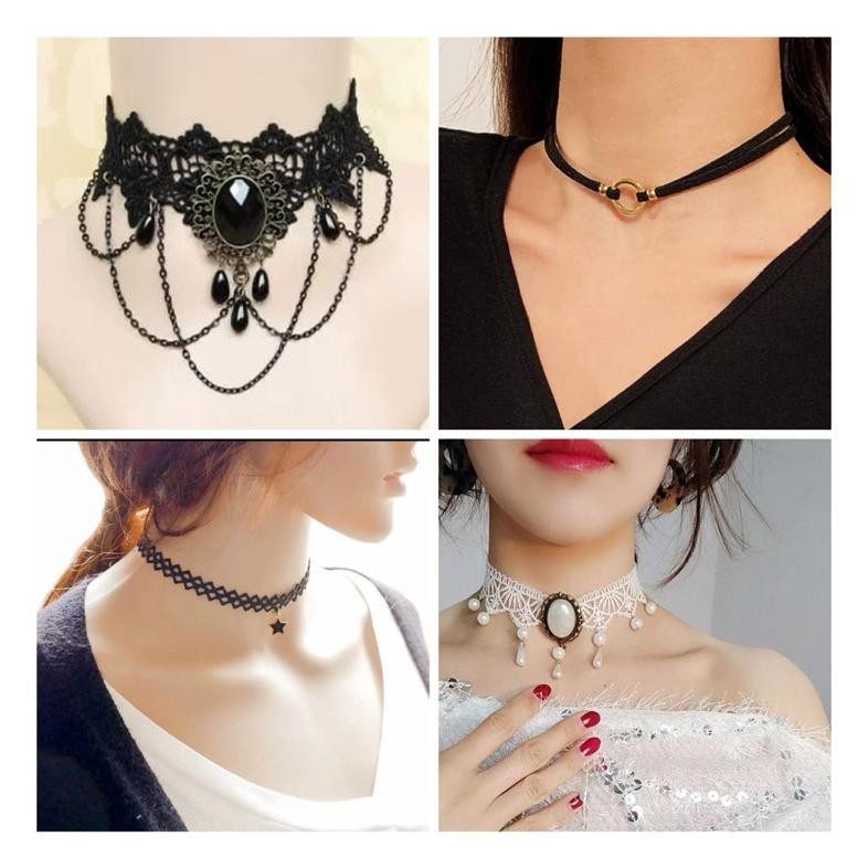 Er-23 Ghs-55 สร้อยคอโชคเกอร์สวยและหวาน A50 Lover Gothic Velvet Heart Crystal Viral