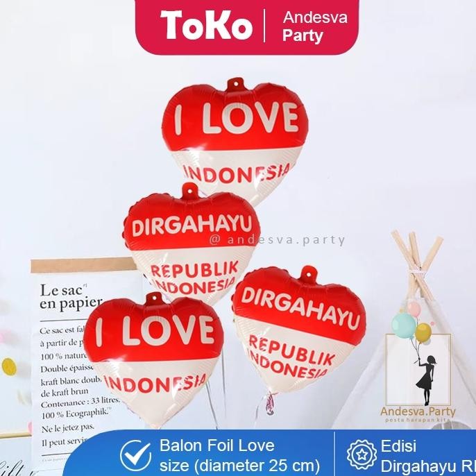Ve29 เนื้อหา 50 รอบ Heart Hut Ri ฟอยล์บอลลูน / I Love อินโดนีเซียฟอยล์บอลลูน / สิงหาคม 17th Annivers