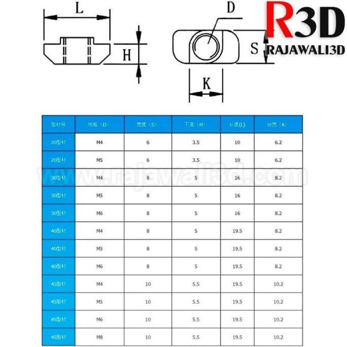 Up T Nut M4 Tee Nut T Hammer Nut 30-M4 Drop In Aluminium Profile 3030