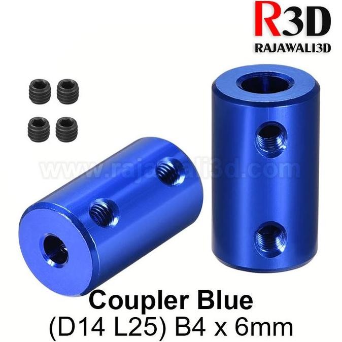 ข้อต่ออลูมิเนียมอัลลอยด์สีน้ําเงิน Coupler Bore 4 มม. 6 มม. D14 L25 4X6 มม.