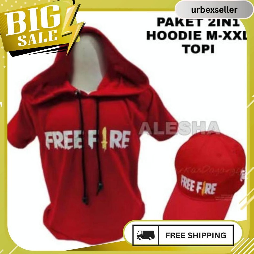 Hoosie Freefire เด็ก Hoodie แฟชั่นเสื้อยืด Freefire Motif Bonus Waistbag ล่าสุดหมวกจัดส่งฟรี