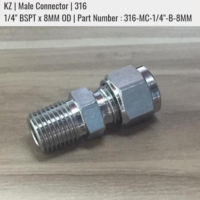 - โอเค | ชาย CONNECTOR | 1/4" BSPT x 8MM OD | 316-MC-1/4"-B-8MM