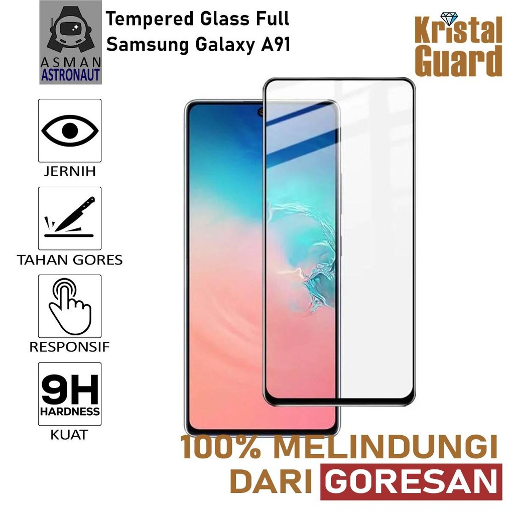 LAYAR กระจกนิรภัยเต็มแก้วสําหรับ Samsung Galaxy A91 | ฟิล์มกันรอยหน้าจอ CrystalGuard - สีดํา