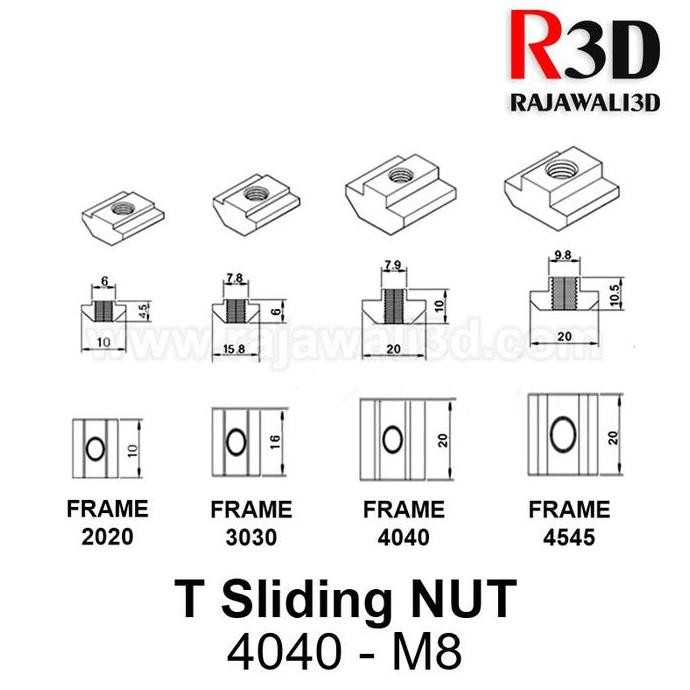 Up T Nut M8 Tee Nut T น็อตเลื่อน 40-M8 โปรไฟล์อลูมิเนียมสี่เหลี่ยม 4040