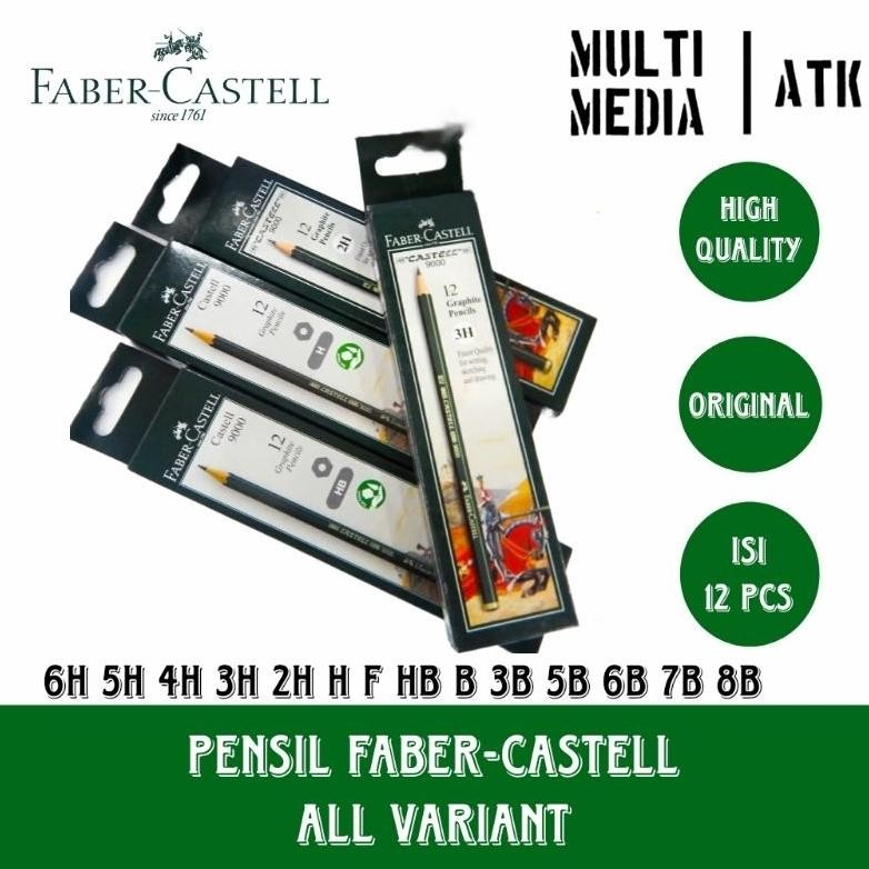 FABER-CASTELL 9000 BLACK PENCIL 6H 5H 4H 3H 2H HF HB B 3B 5B 6B 7B 8B / FABER-CASTELL PENCIL [12PCS]